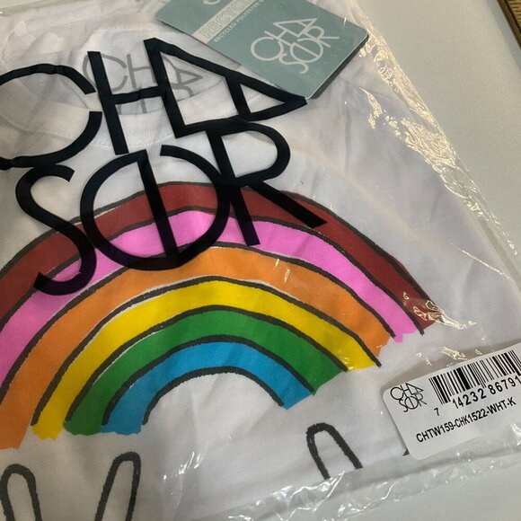 Chaser Kids Girls Rainbow Peace Sign Flutter Short Sleeve T Shirt White Size 10 - Picture 6 of 6